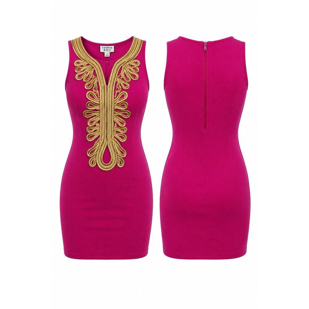 Crown & Ivy Pink Gold Embellished Sheath Dress Sleeveless NWT S